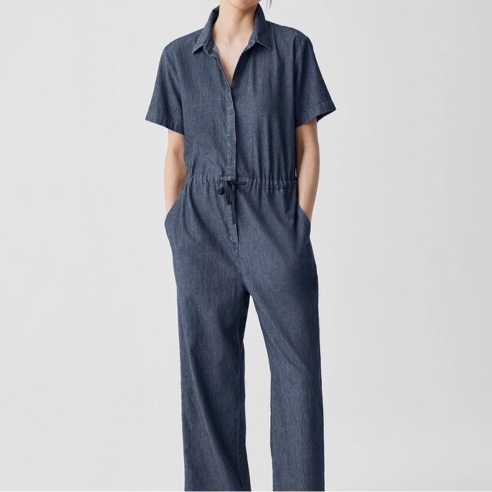 EILEEN FISHER 1X Indigo Organic Cotton Twill Jumpsuit Plus Sustainable Blue